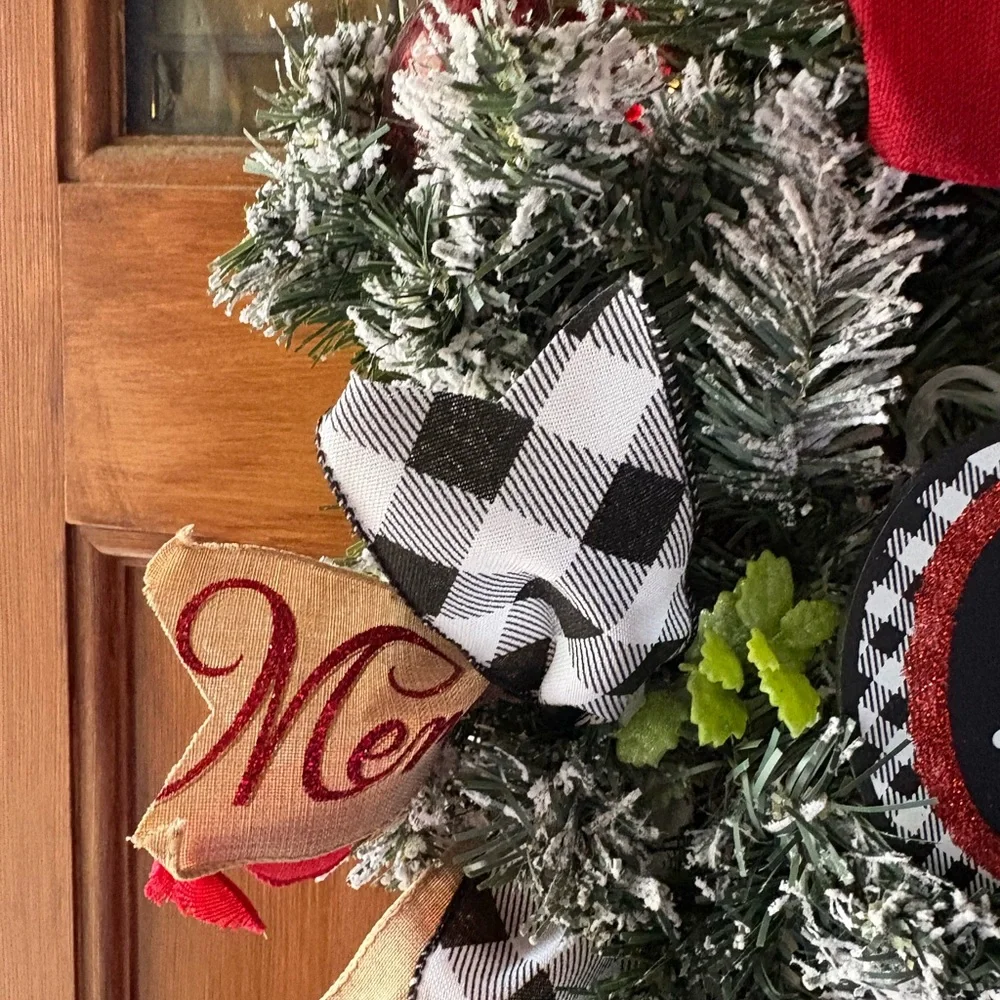 Holly Jolly Holiday Wreath with Red and Black Accents